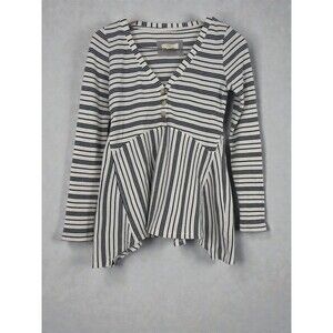 Anthropologie Maeve Navy White Striped Asymmetric Waterfall Blouse Top XSmall